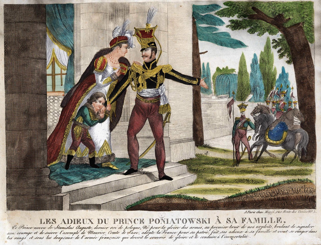 Farewell of Prince Joseph (Jozef) Antoni Poniatowski (1763-1813) to his family, engraving of the time av Unknown artist