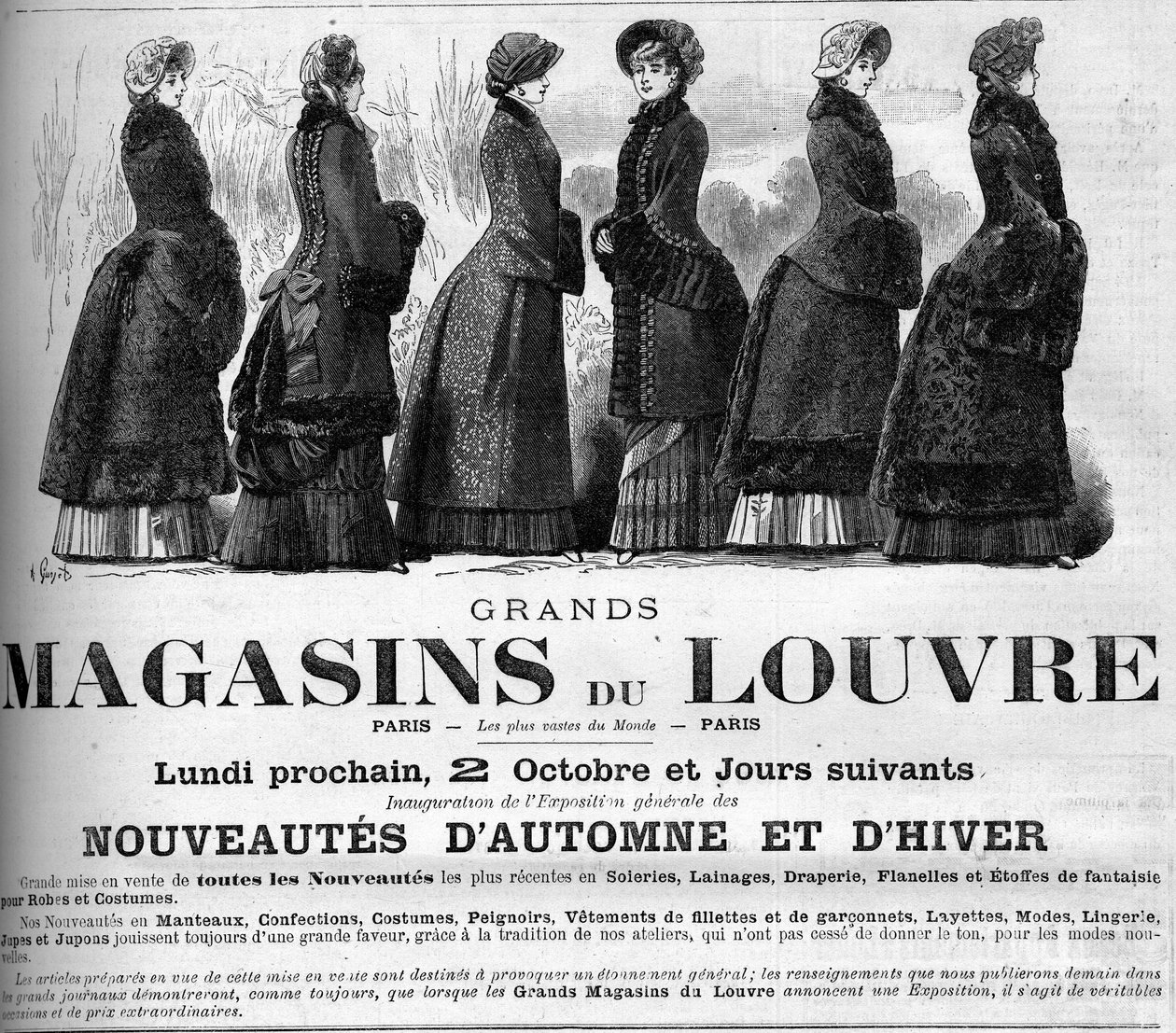 Feminint mote fra 1800-tallet: reklame for Louvre-varehusene av Unknown artist