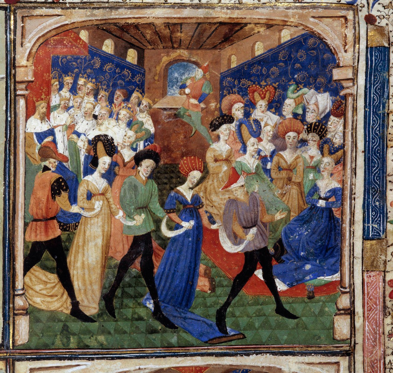 Fest ved hoffet til kong Arthur Dronning Genievre er omgitt av 12 konger. Miniatyr fra manuskriptet “The novel of the Quete of the Grail”” 1450-1460 Dijon. Kommunebibliotek av Unknown artist