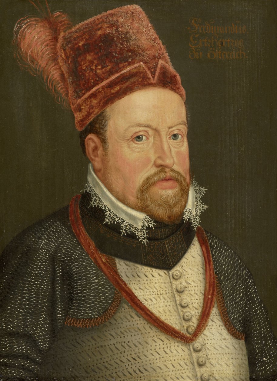 Ferdinand II av Tyrol, erkehertug av Østerrike - Portrett av Ferdinand II (1529-1595), erkehertug av Østerrike, Anonym . Olje på tre, ca. 1575. Kunsthistorisk museum, Wien av Unknown artist