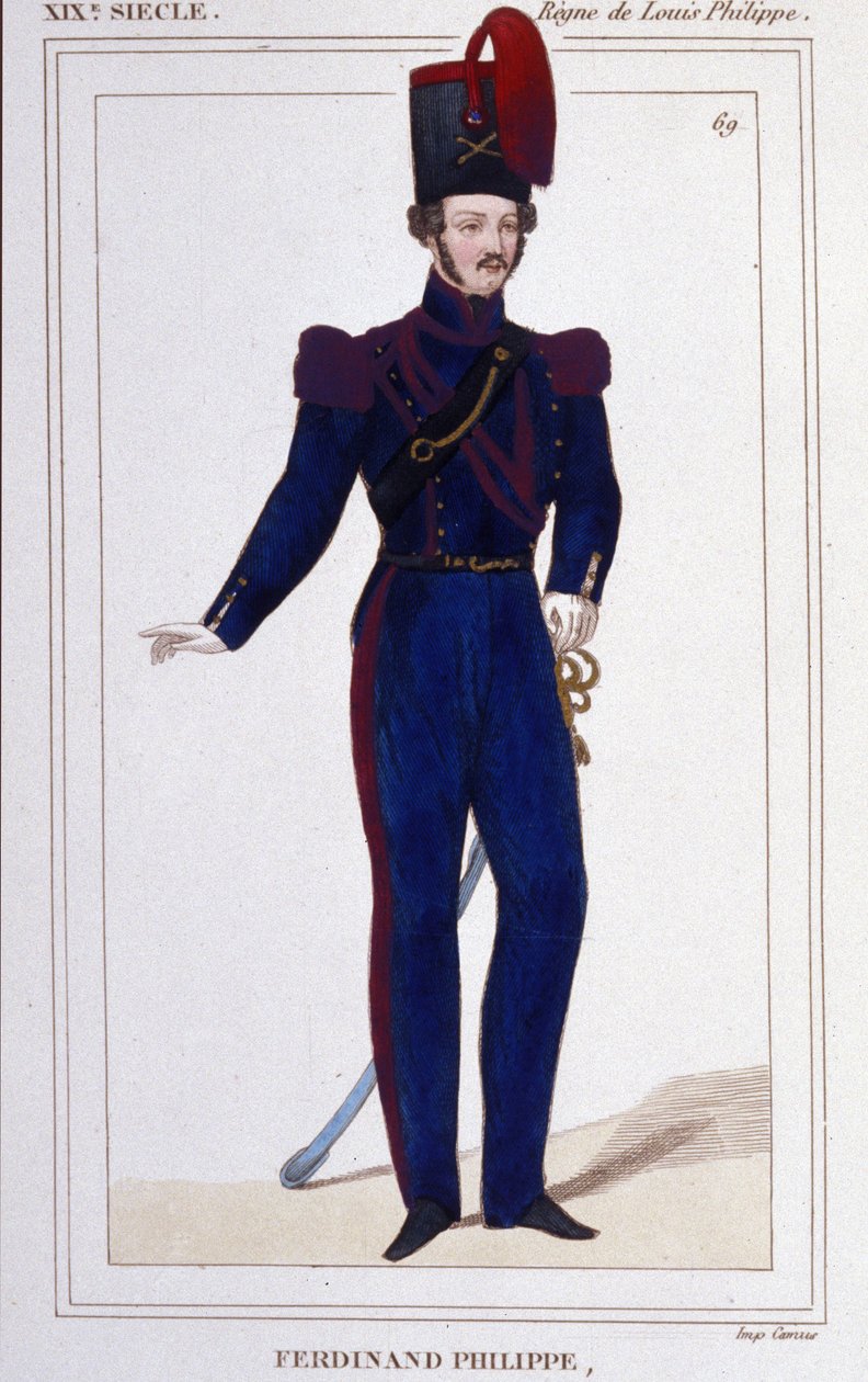 Ferdinand Philippe (Ferdinand-Philippe) Louis, hertug av Chartres, deretter hertug av Orléans (1810-1842). Fransk prins, sønn av kong Louis Philippe 1er (Louis-Philippe) av Frankrike. Gravering fra 1850 av Unknown artist