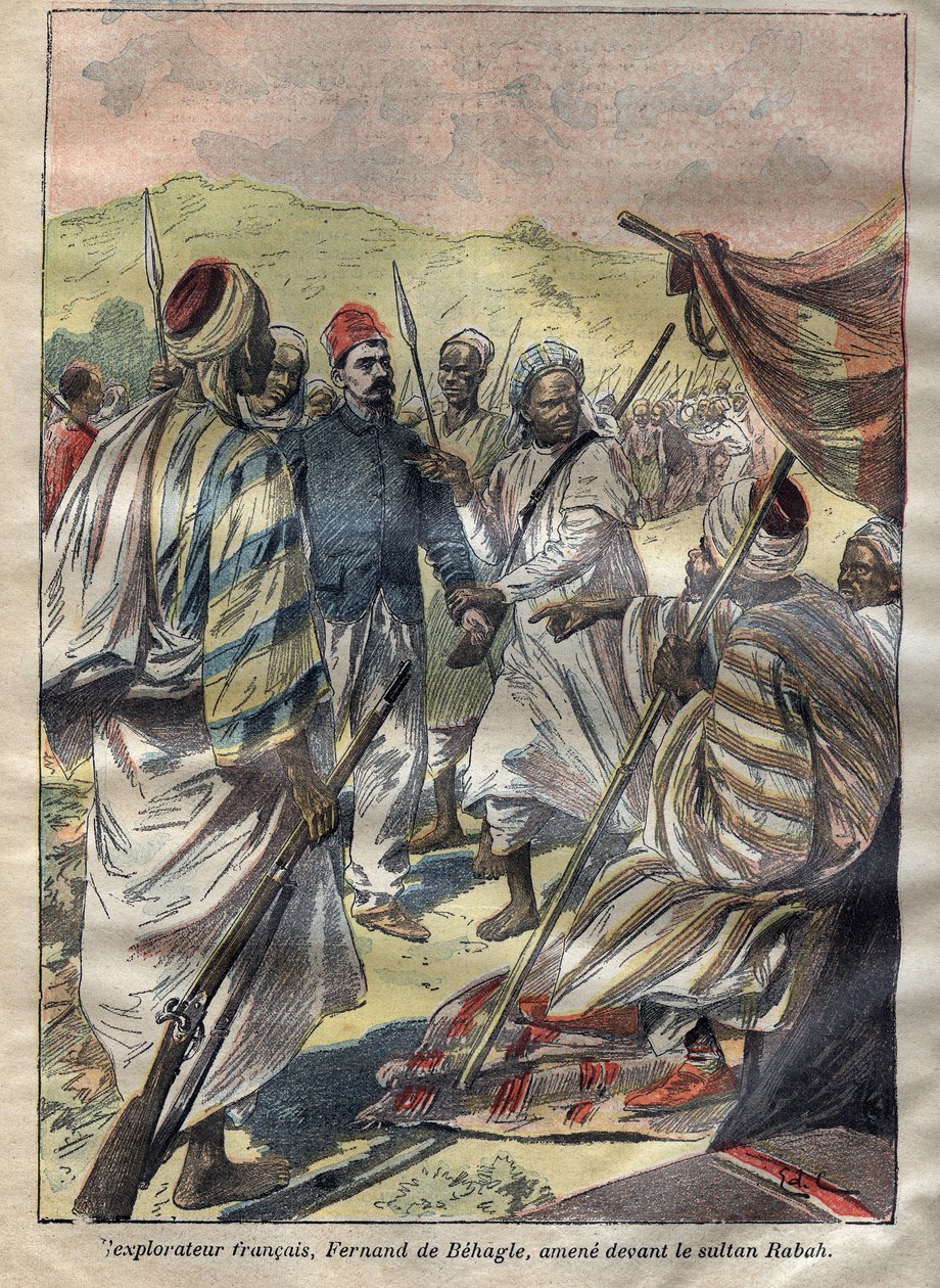 Ferdinand de Behagle (1857-1899) (fransk oppdagelsesreisende) tok Rabah til fange og sultanen fikk ham drept ved henging 1899 - gravering i "Le-Pelerin" fra 1899 av Unknown artist