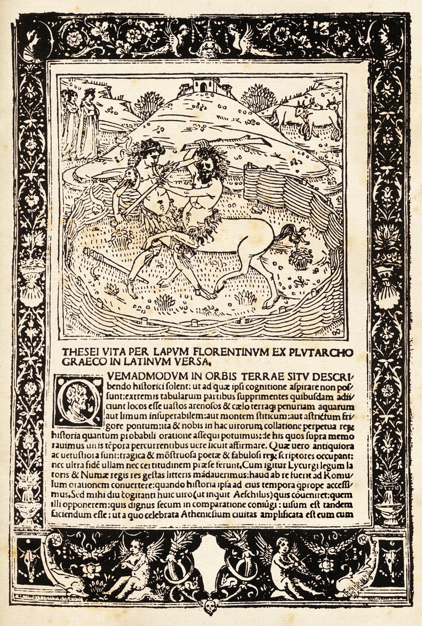 Fight Of Teseo With The Minotauro (tresnitt) av Unknown artist