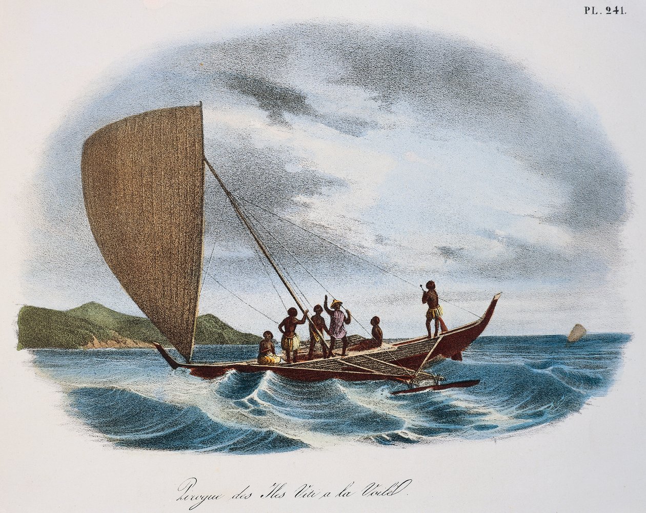 Fijian seilkano, fargegravering av Unknown artist