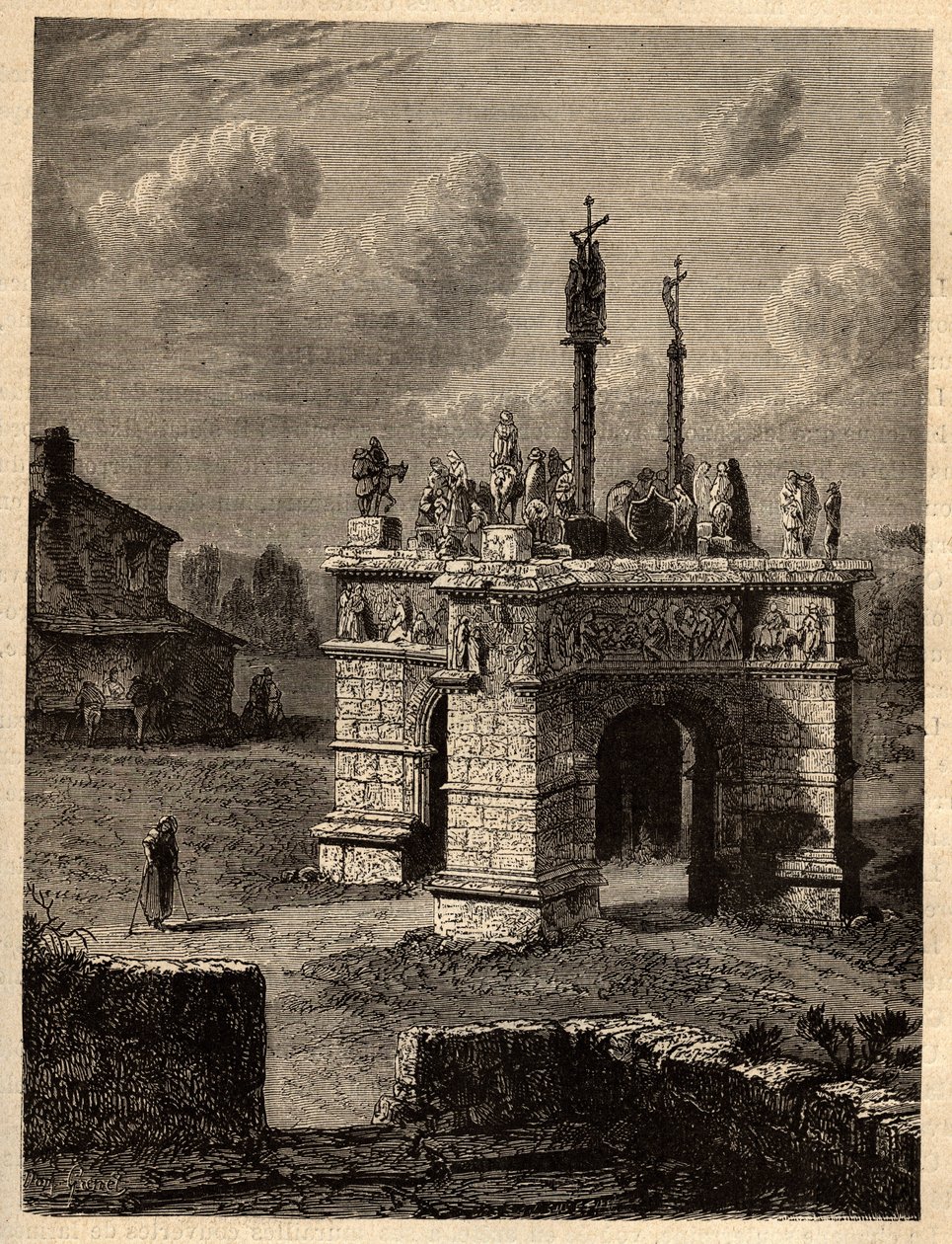 Finistere - Bretagne - Le calvaire de pleyben - Enclos paroissial de Pleyben - Pleyben Parish close - gravering i "" PATRIE" - PECTUREQUIRESSE BESKRIVELSE AV FRANKRIKE I 6 BIND AV LUCIEN HUARD - slutten av 1800-tallet av Unknown artist