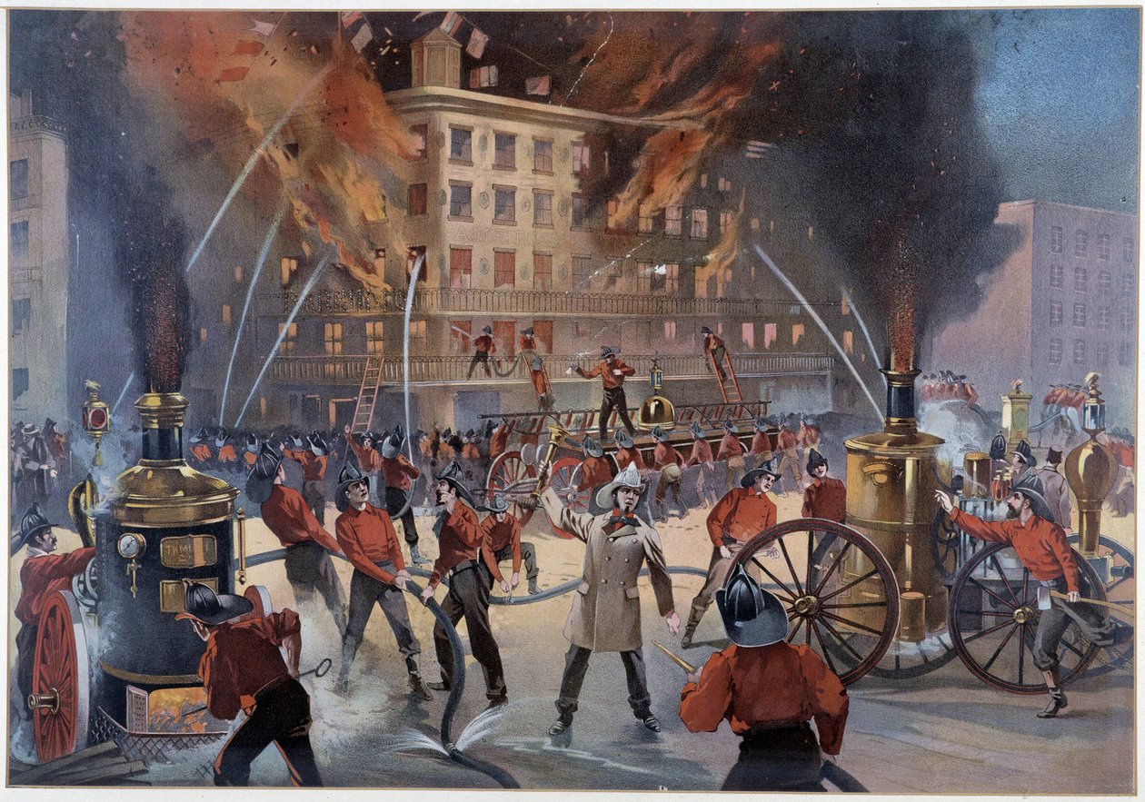 Brann og brannmenn i New York av Unknown artist