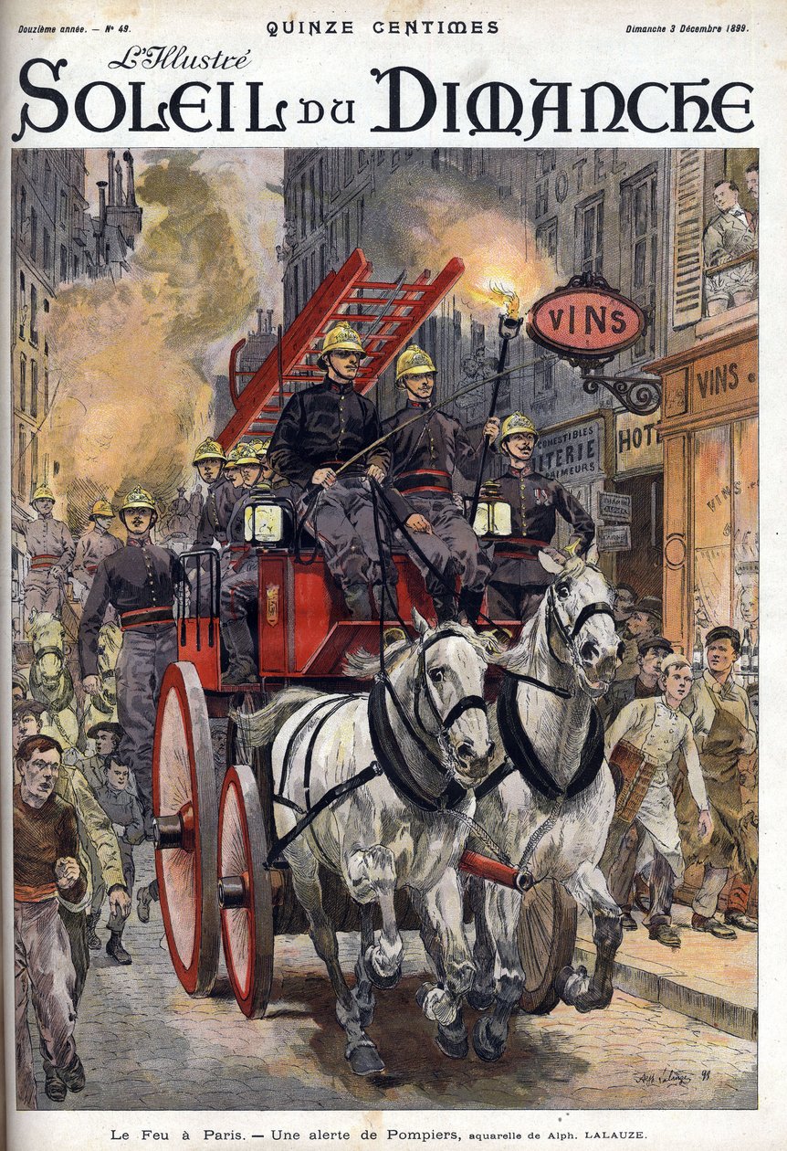Brann i Paris: et brannvesensvarsling. Gravering i «Le sun-du-dimanche», 3. desember av Unknown artist