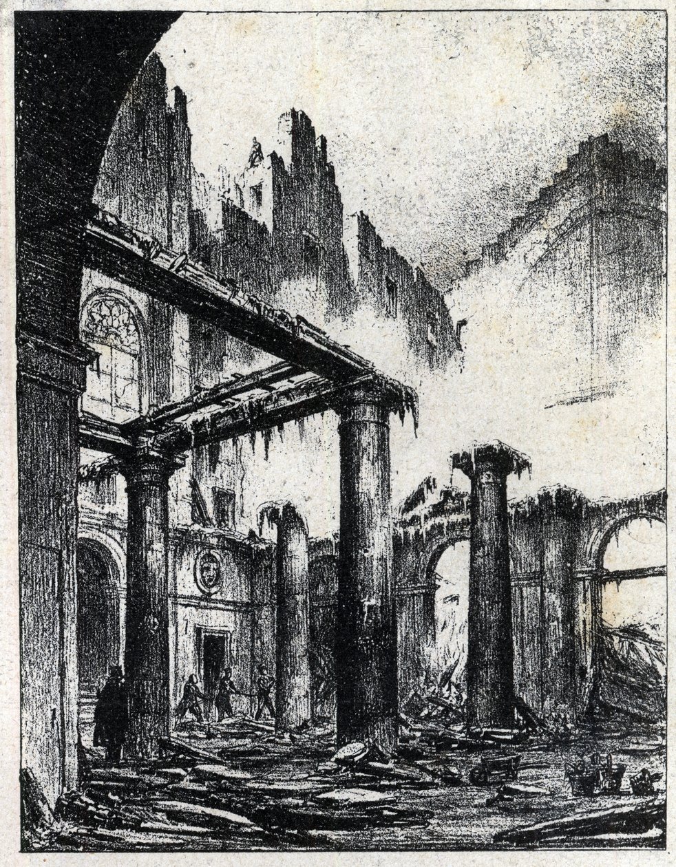 Brann fra det italienske teateret i Paris i 1838 av Unknown artist