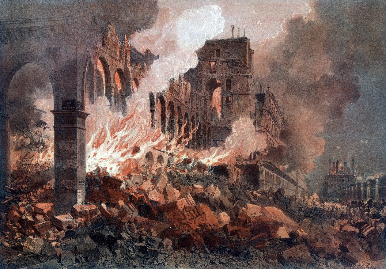 Brann fra Finansdepartementet (den gang ved Tuileriene) 24. mai 1871 - litografi, slutten av 1800-tallet av Unknown artist