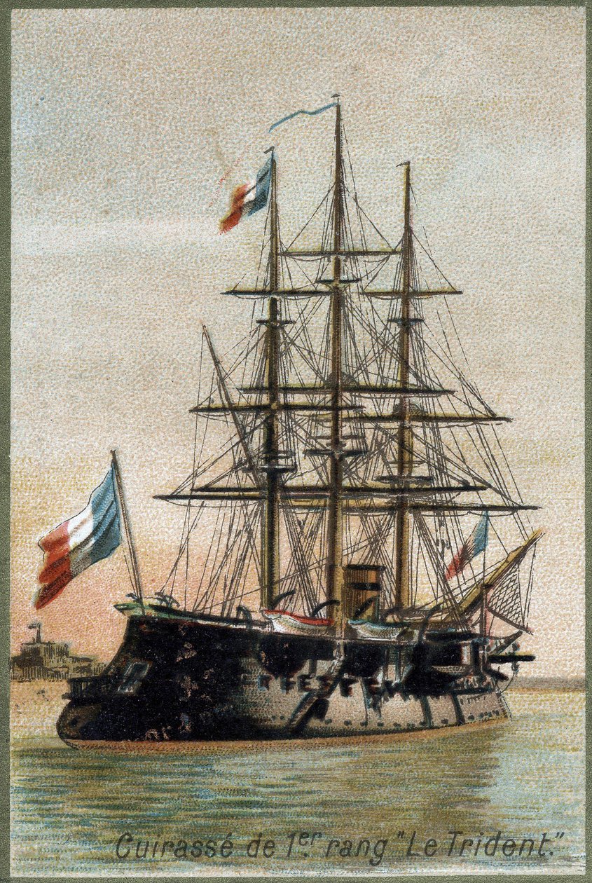 First-row battleship “” The Trident”. circa 1890. 19th century chromolithography. av Unknown artist