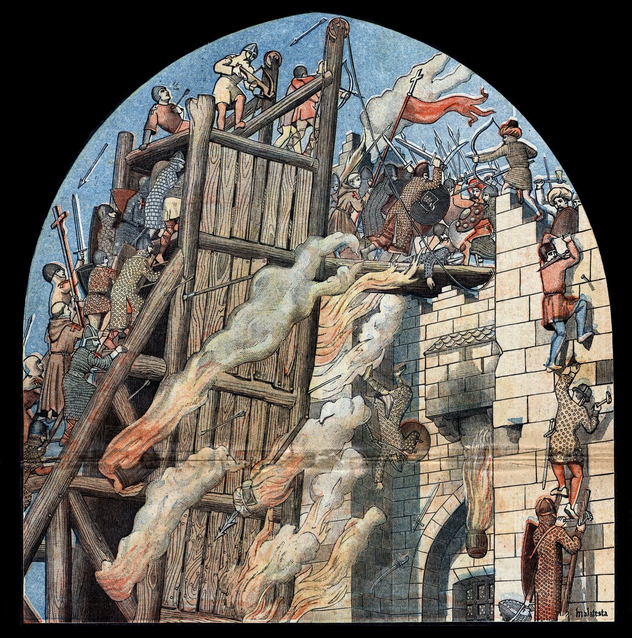 Første korstog: beleiringen og erobringen av Jerusalem ved kryssene ledet av Godefroy de Bouillon (1058-1100) i 1099. av Unknown artist