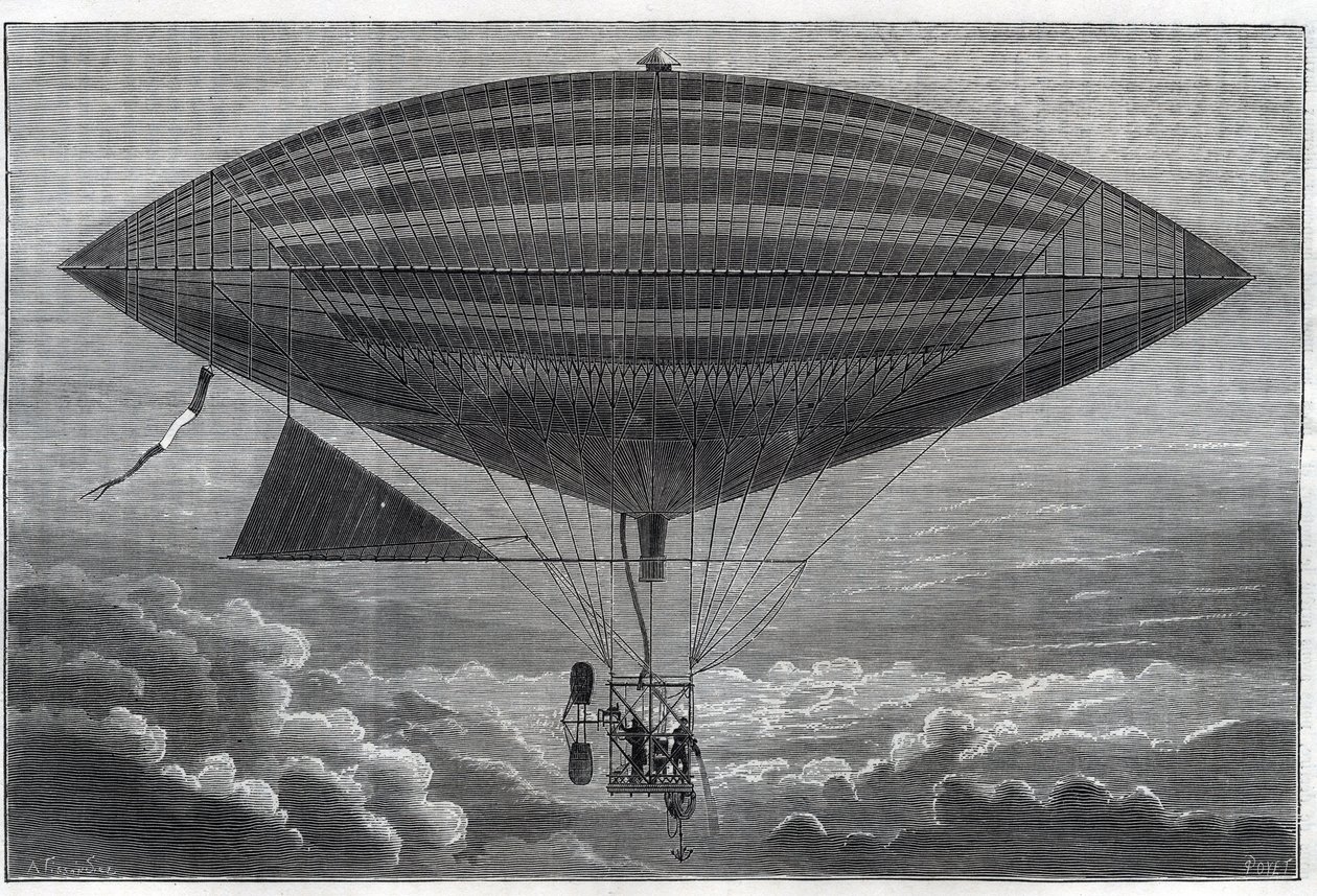 Første elektriske aerostat til spiral, eksperimentert av Albert (1839-1906) og Gaston Tissandier (Tissendier) (1843-1899) fransk vitenskapsmann, redaktør av magasinet "" La Nature" mandag 8. oktober av Unknown artist