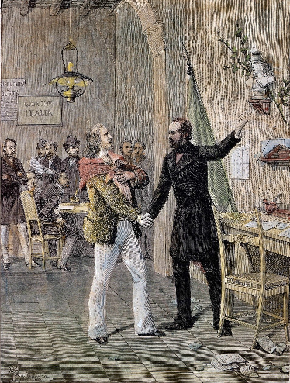 Første møte mellom Giuseppe Garibaldi og Giuseppe Mazzini i Marseille i 1833 (gravering) av Unknown artist