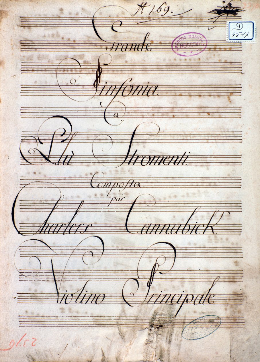 Første side med noteark til den store symfonien (Op. 8) av Carl August Cannabich av Unknown artist