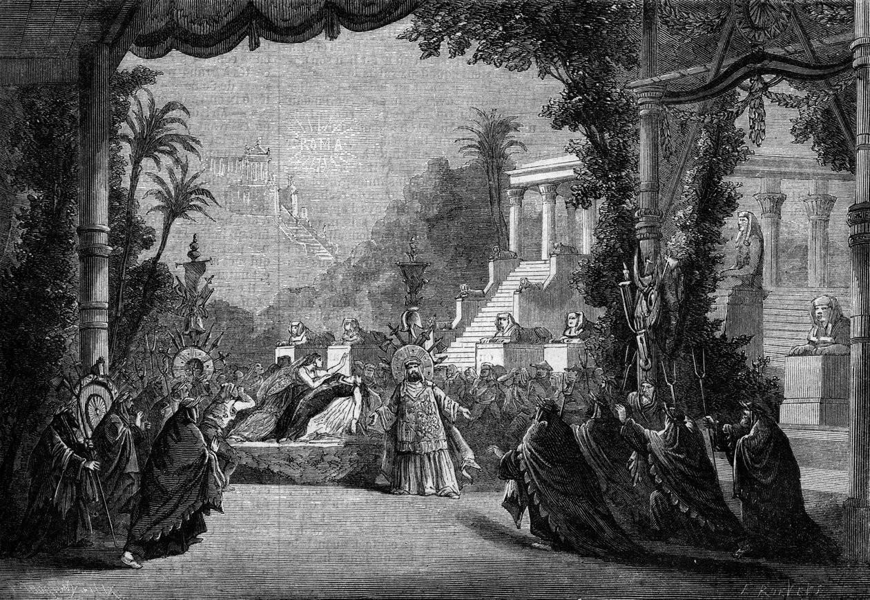 Første fremførelse på operaen i Paris i 1863 av Hector Berlioz sin opera "Les Troyens". 5. akt: Didons død. av Unknown artist