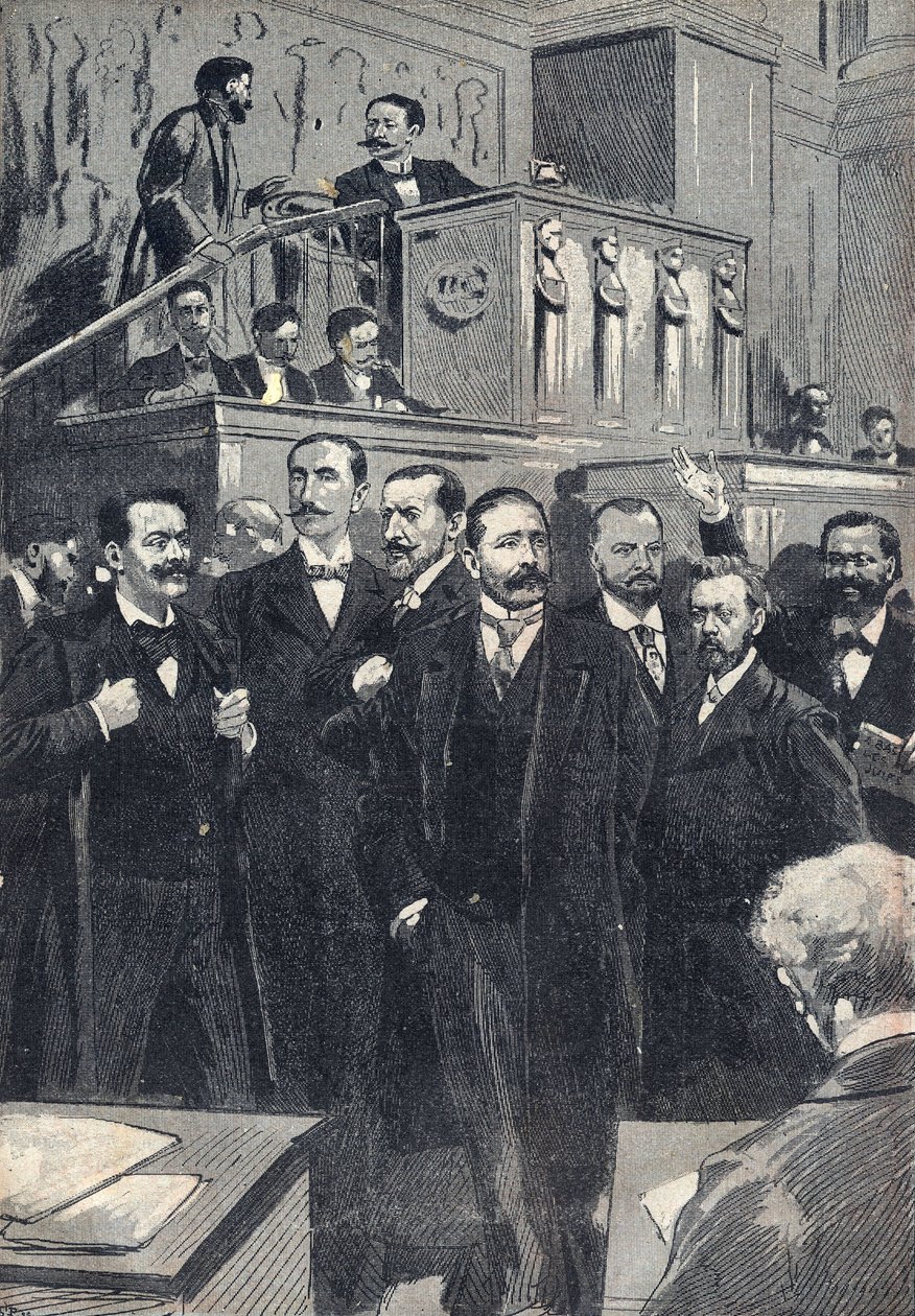 Første møte i Deputerthuset valgt i 1898: Paul Deschanel (1855–1922), president for Deputertkammeret. Paul Adolphe Granier de Cassagnac (1842-1904), Lucien Millevoye (1850-1918), Paul Deroulede (1846-1914), Jacques Piou (1838-1932), Eugen av Unknown artist