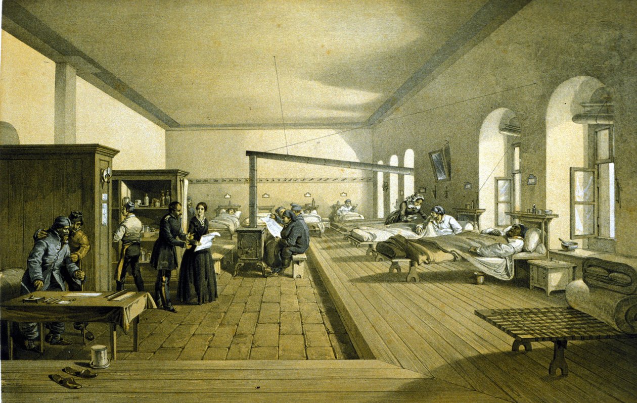 Florence Nightingale (1820 - 1910) på et sykehus i Scutari i Tyrkia rundt 1855 av Unknown artist