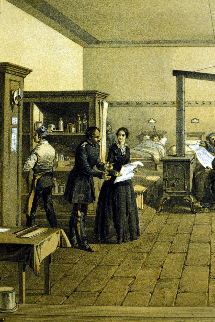Florence Nightingale (1820 - 1910) på et sykehus i Scutari i Tyrkia rundt 1855 - Detalj av CHD3641 av Unknown artist