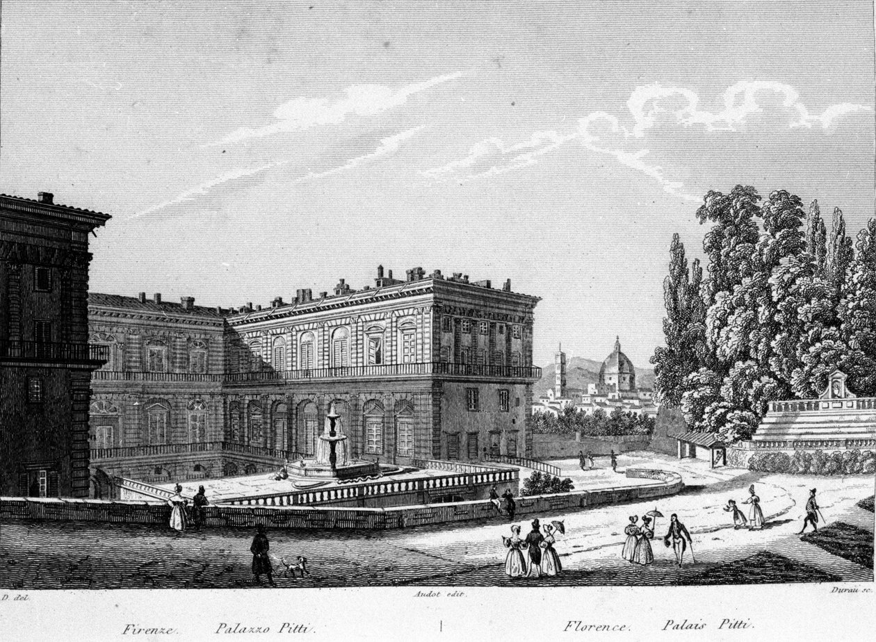 Firenze: Utsikt over Pitti-palasset på begynnelsen av 1800-tallet. av Unknown artist