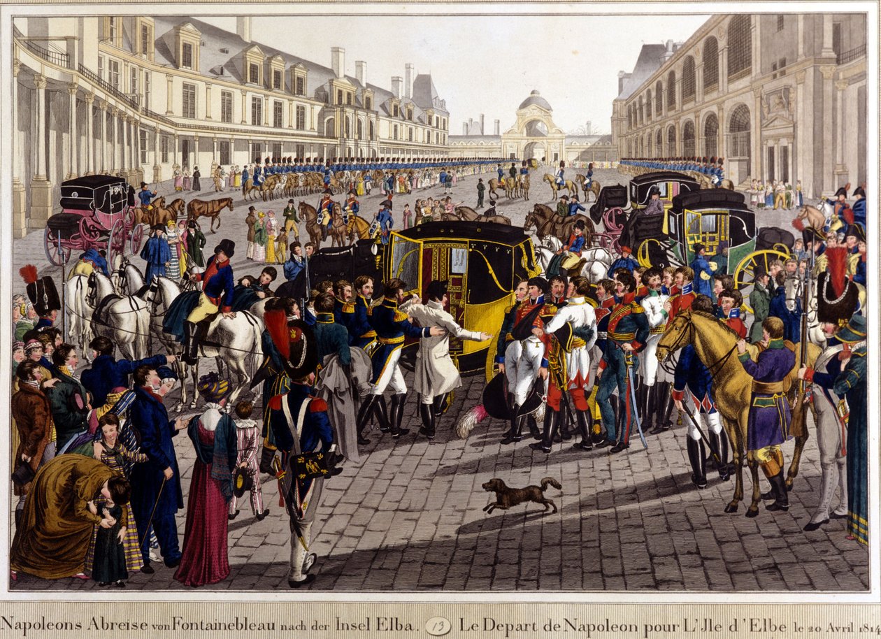 Fontainebleau. Napoleon Bonapartes avgang til øya Elba. 20.04.1814. Gravering fra 1800-tallet. av Unknown artist