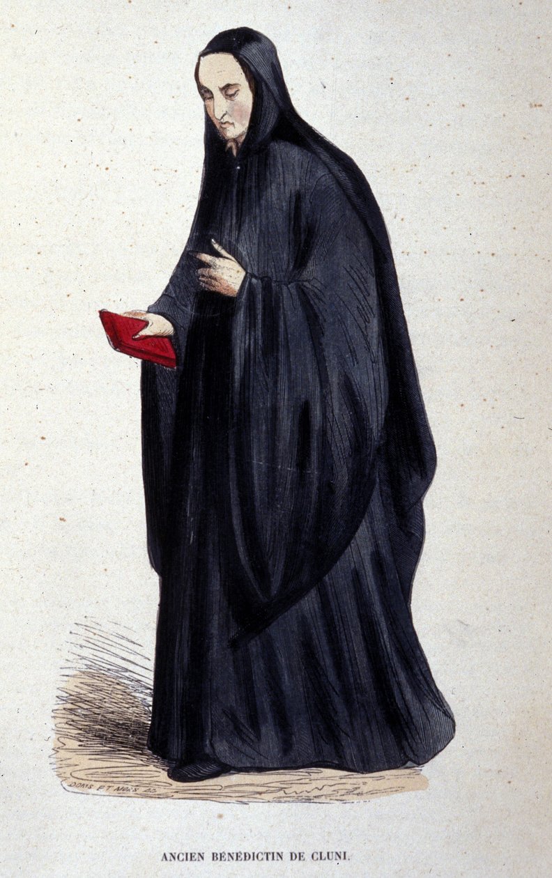 Tidligere Benedictine av Cluny. Gravering fra et album på religiøse ordre, Paris av Unknown artist