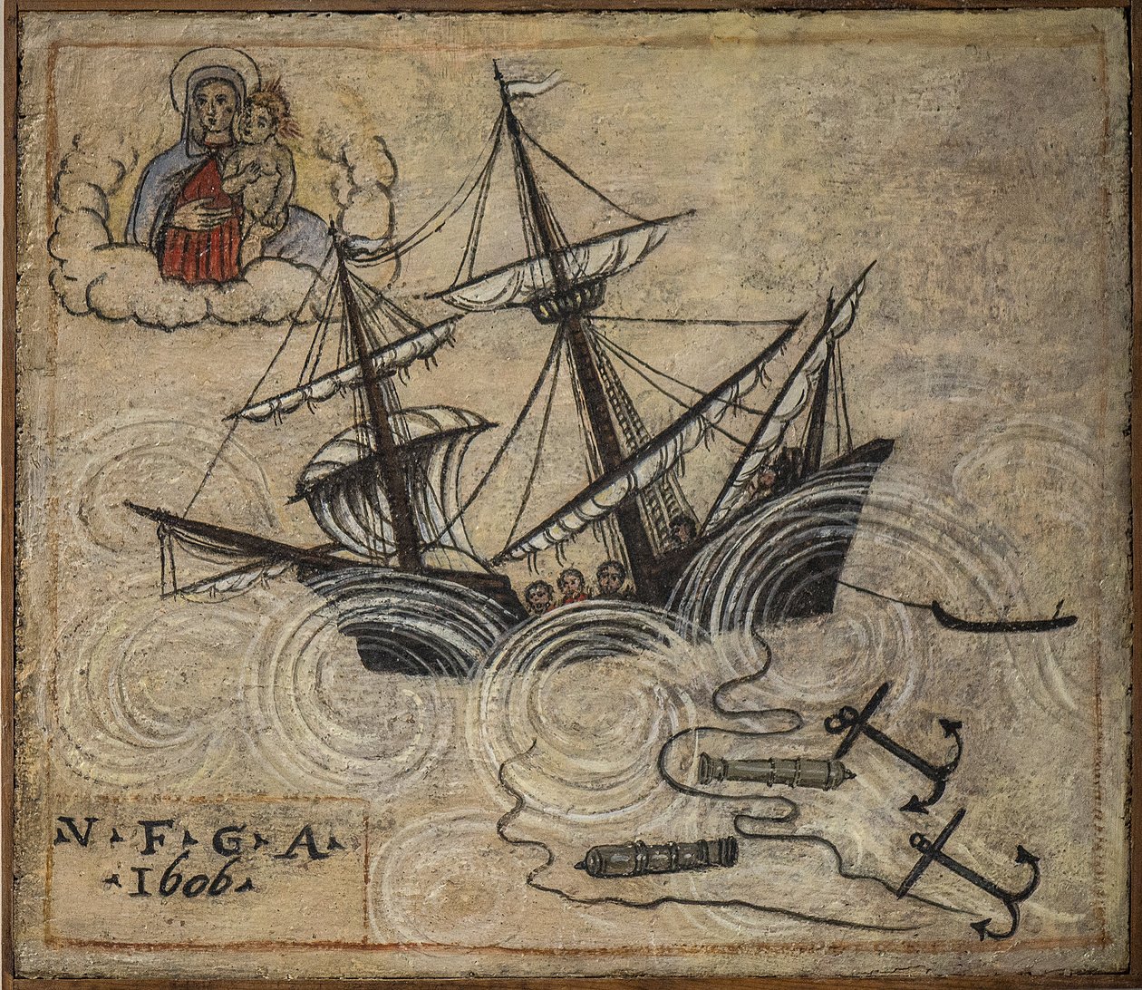 Tidligere voto (ex voto) sjømann, populært tilbud som et løfte om hengivenhet og takknemlighet for sjømannen som overlever til farene ved havet som kommer fra kirken til den hellige jomfru av buen i Napoli (Madonna dell