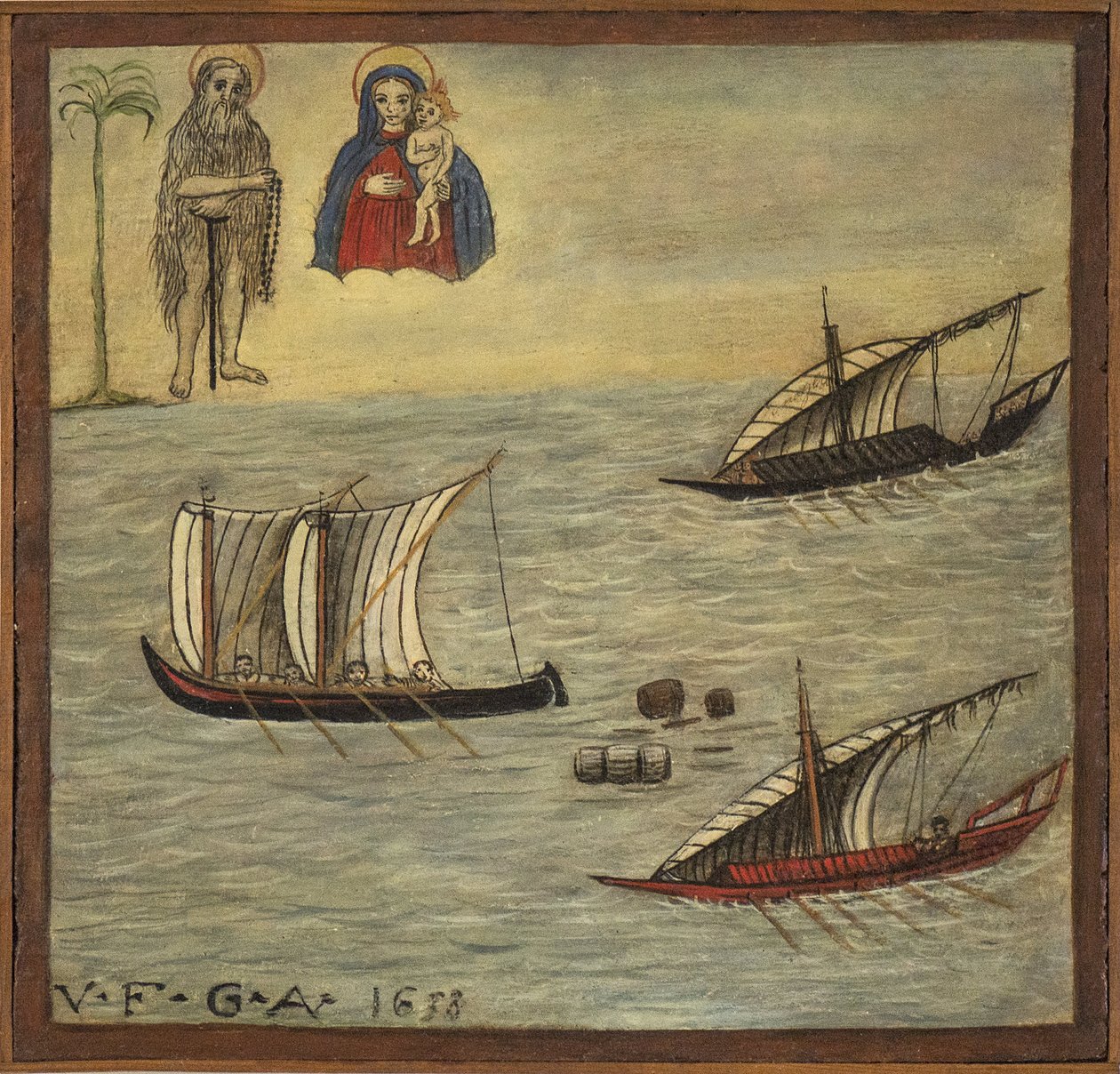 Tidligere voto (ex voto) sjømann, populært tilbud som et løfte om hengivenhet og takknemlighet for sjømannen som overlever til farene ved havet som kommer fra kirken Carmine, Torre del Greco, nær Napoli 1638 Italia av Unknown artist