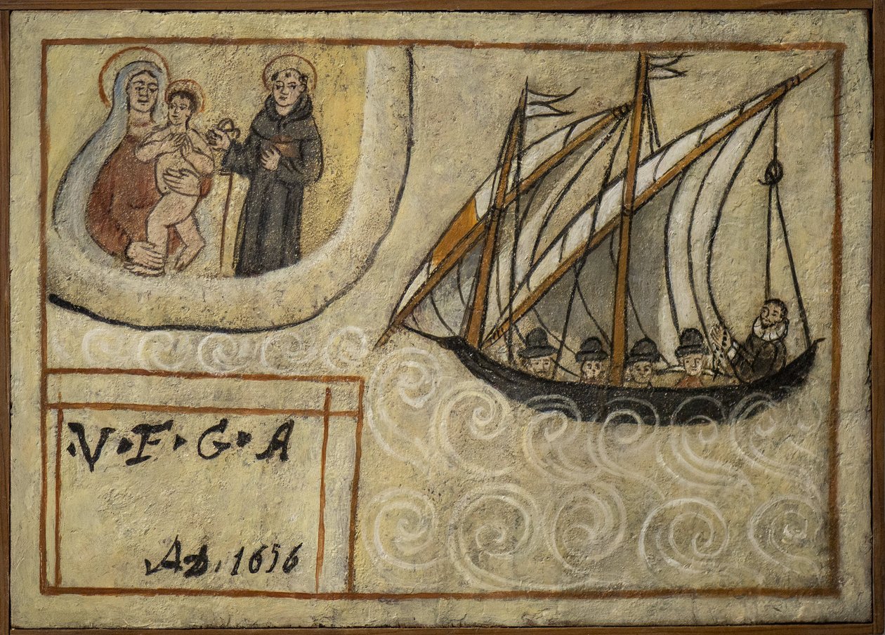 Tidligere voto (ex voto) sjømann, populært tilbud som et løfte om hengivenhet og takknemlighet for sjømannen som overlever til farene ved havet som kommer fra kirken Carmine, Torre del Greco, nær Napoli, Italia fra 1800-tallet av Unknown artist