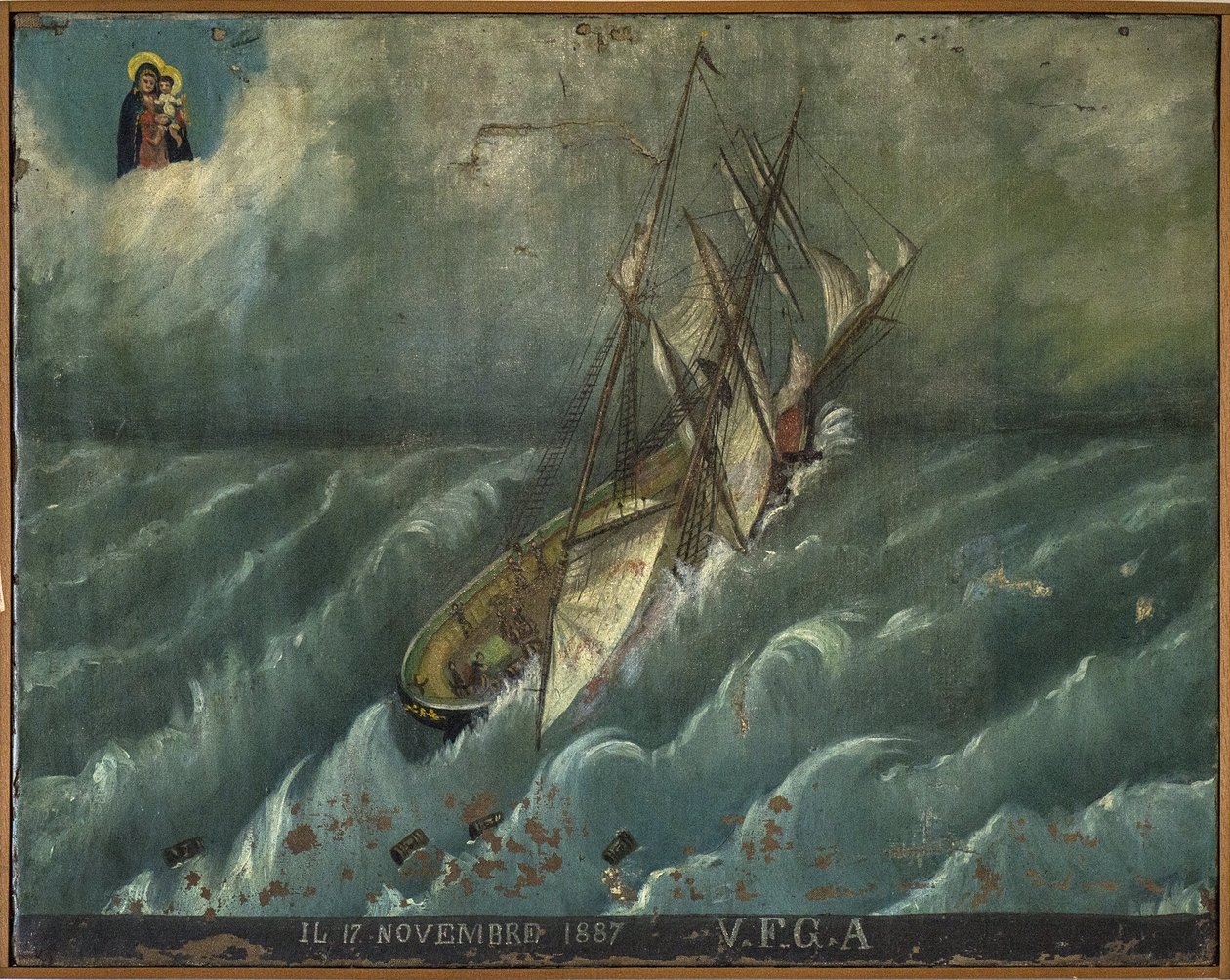 Tidligere voto (ex voto) sjømann, populært tilbud som et løfte om hengivenhet og takknemlighet for sjømannen som overlever til farene ved havet som kommer fra kirken Carmine, Torre del Greco, nær Napoli av Unknown artist