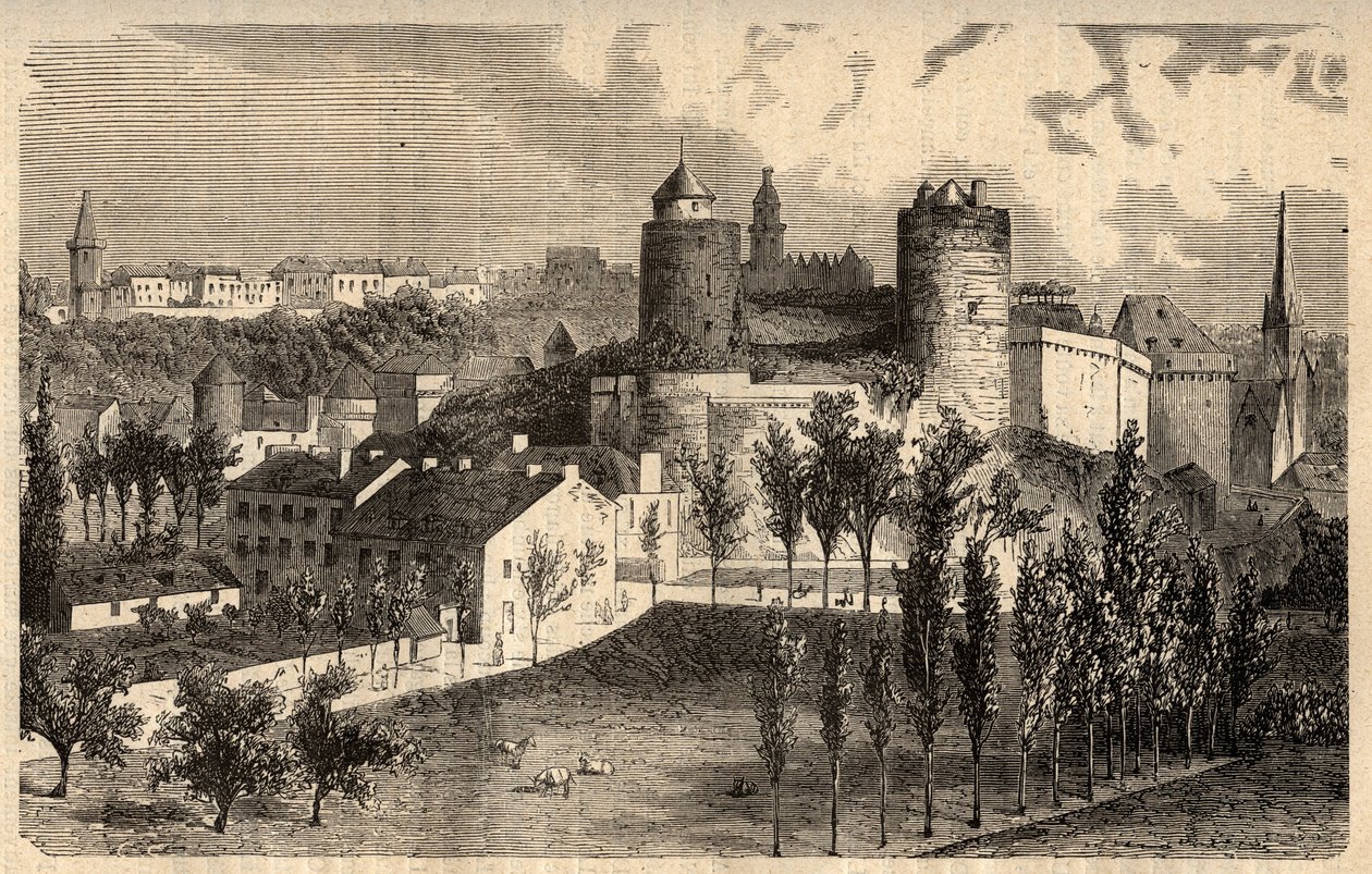 Fougeres generell visning - Bretagne - gravering i "" PATRIE" - BILDEKRAV BESKRIVELSE AV FRANKRIKE I 6 BIND AV LUCIEN HUARD - slutten av 1800-tallet av Unknown artist
