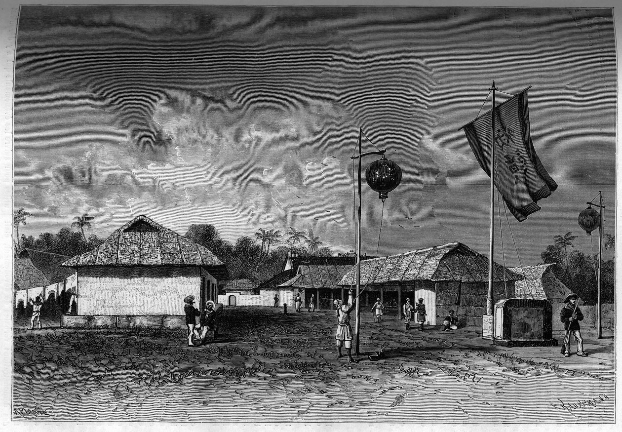 France in Indochina: French military post inside the citadel of Hue, capital of Indochina. Engraving in “Le journal de la jeunesse”” av Unknown artist