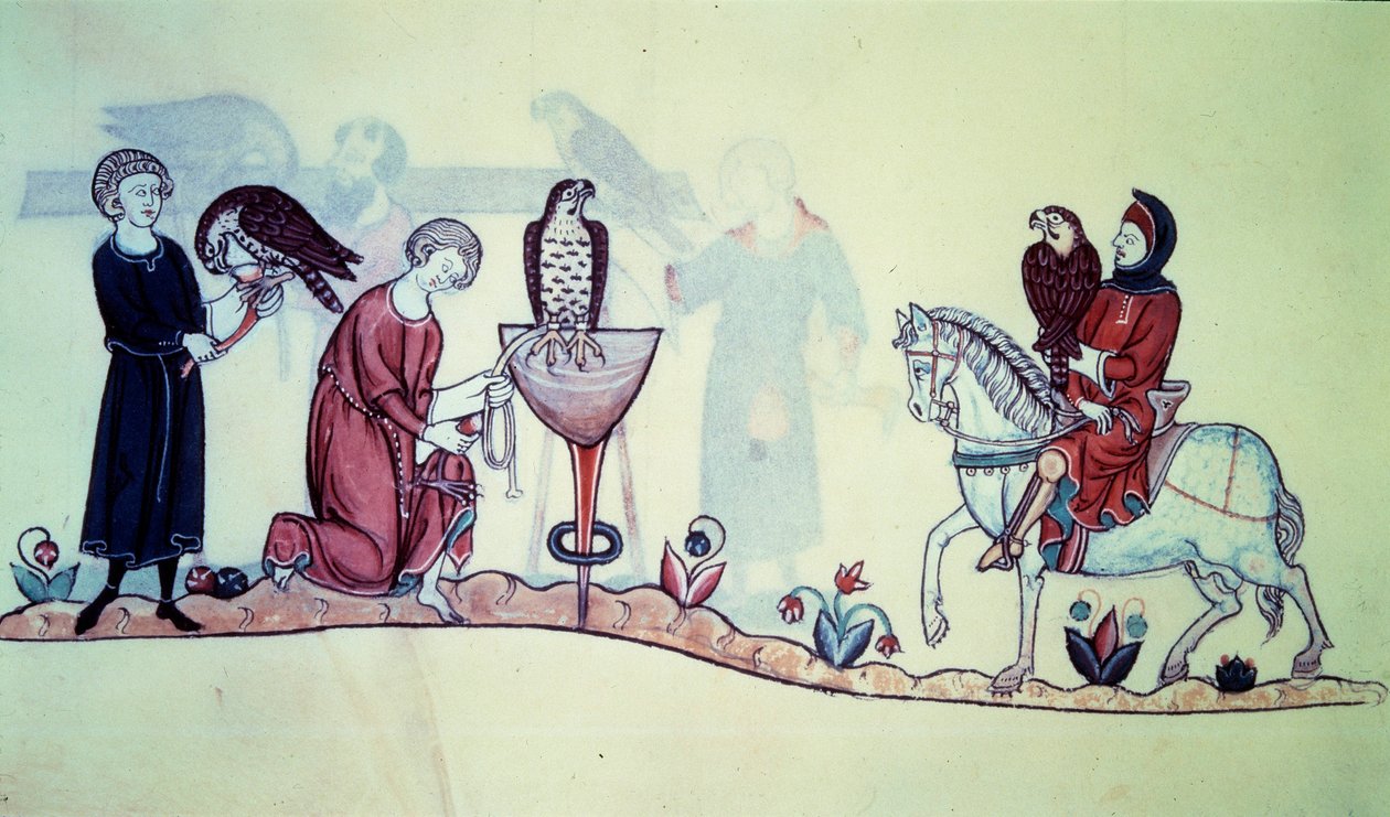 Frederic II (1194 - 1250) tysk keiser i 1212. Miniatyr kommer fra en falkejakt fra 1200-tallet. Paris. B N av Unknown artist