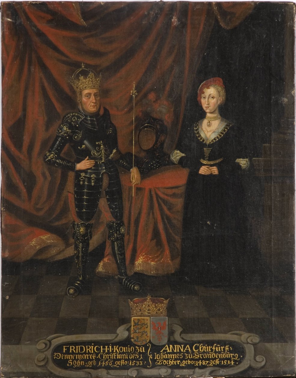 Frederic I de Danemark (Frederic de Schleswig Holstein) et Anne de Brandebourg - Kong Frederick I av Danmark (1471-1533) og Anna av Brandenburg (1487-1514), Anonym . Olje på lerret. Mål: 103x79,5 cm. Nationalmuseum Stockholm av Unknown artist