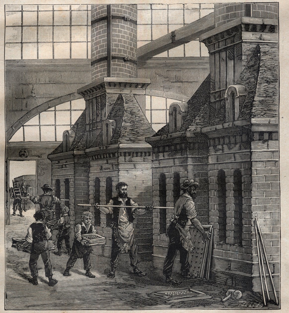 Fransk industri: produksjon av porselensknapper - Gravering i "La Science francaise"" av Unknown artist