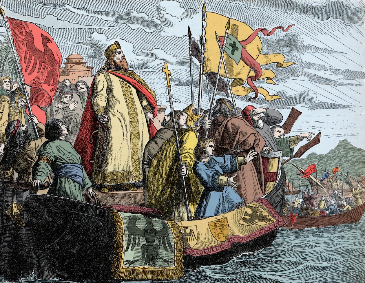 Friedrich krysset til Lilleasia - Frederic I kalte Frederic Barberousse (1122/25-1190) (Frederik I av Hohenstaufen) under det tredje korstoget (1189). av Unknown artist