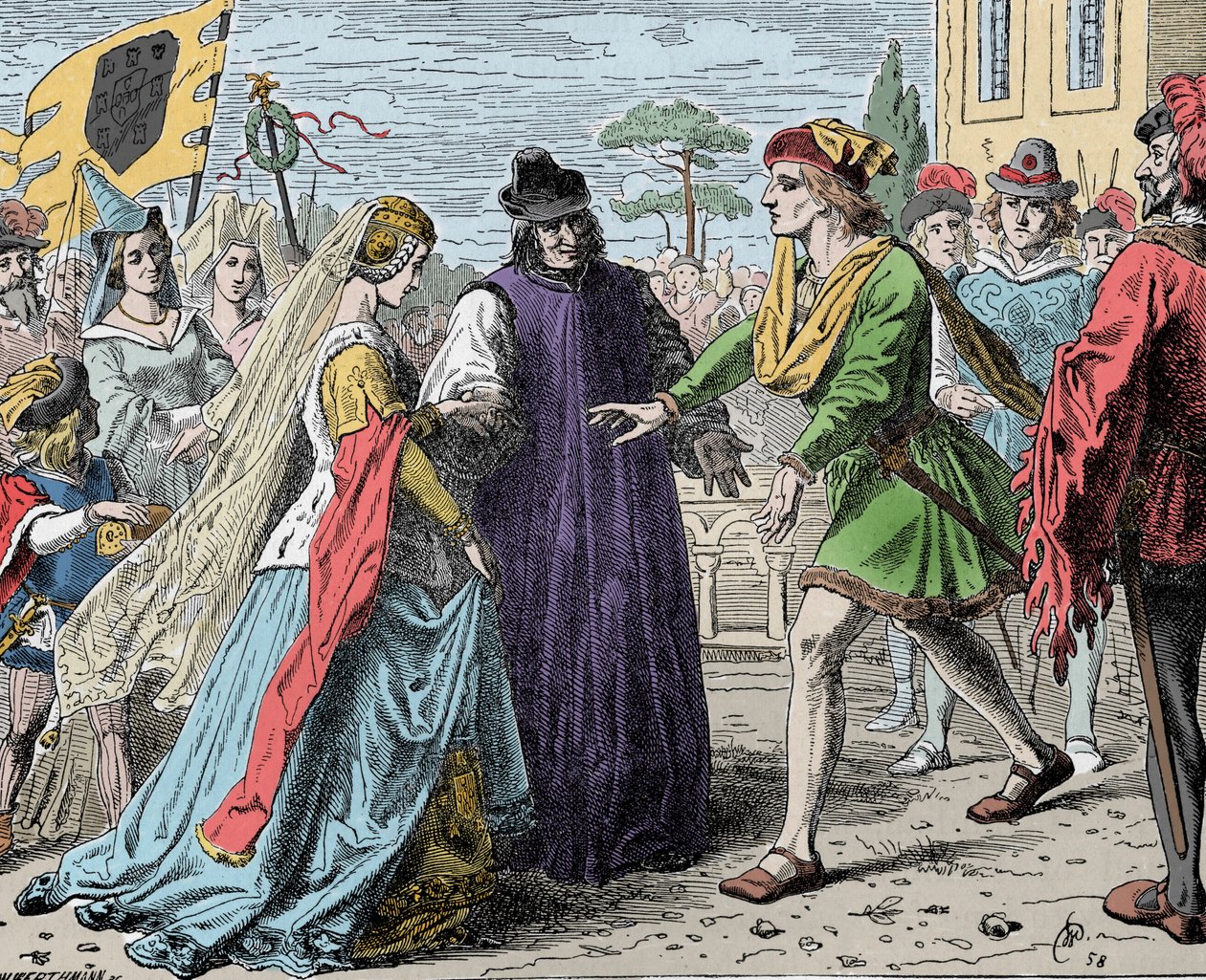 Friedrichs mottakelse av Eleanor - Frederic III (Frederik V av Habsburg) (1415-1493), romersk keiser mottar Alienor av Portugal (1434-1467) av Unknown artist