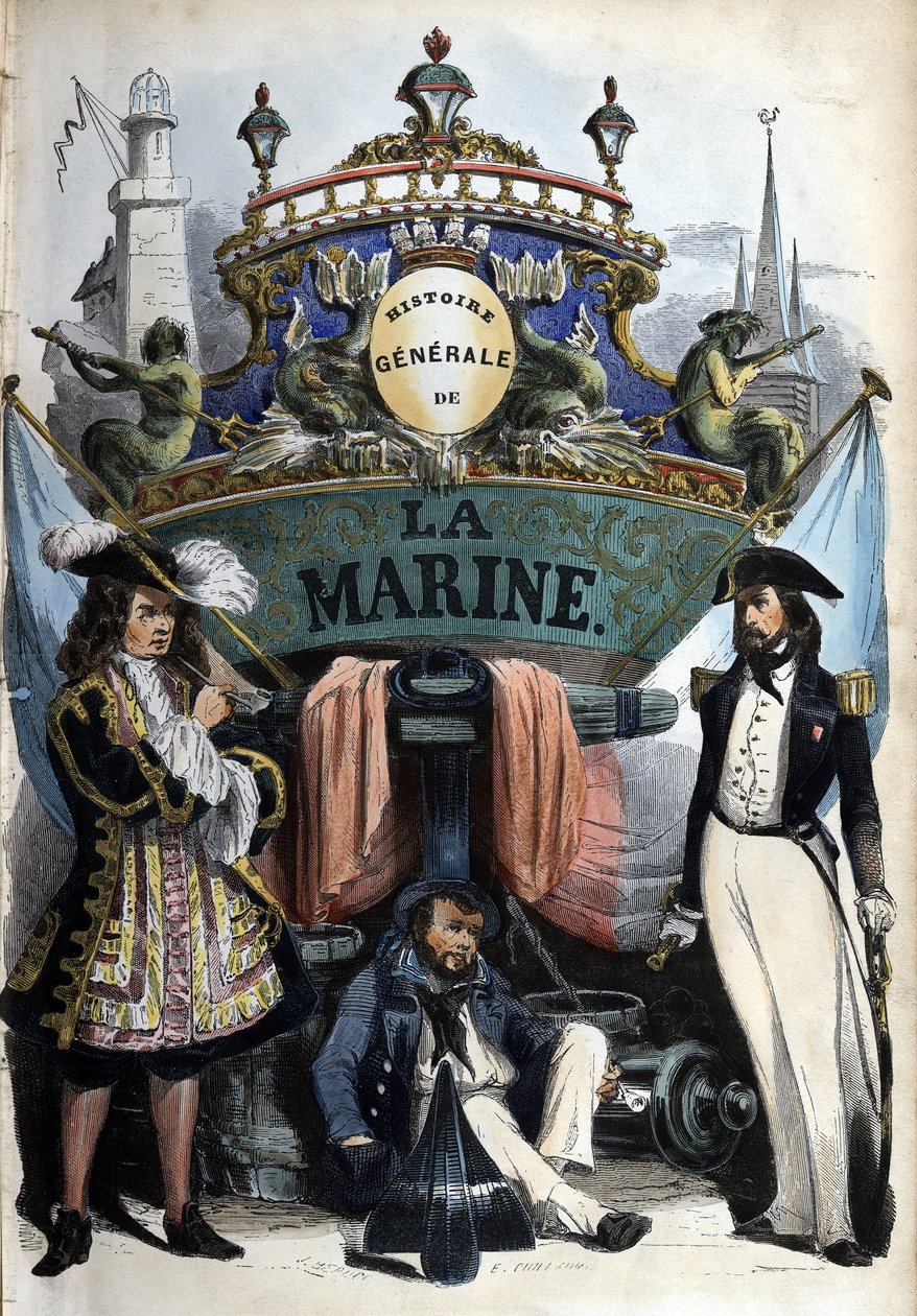 Frontispice in “Histoire generale de la marine” under the direction of Mr. Van Tenac av Unknown artist