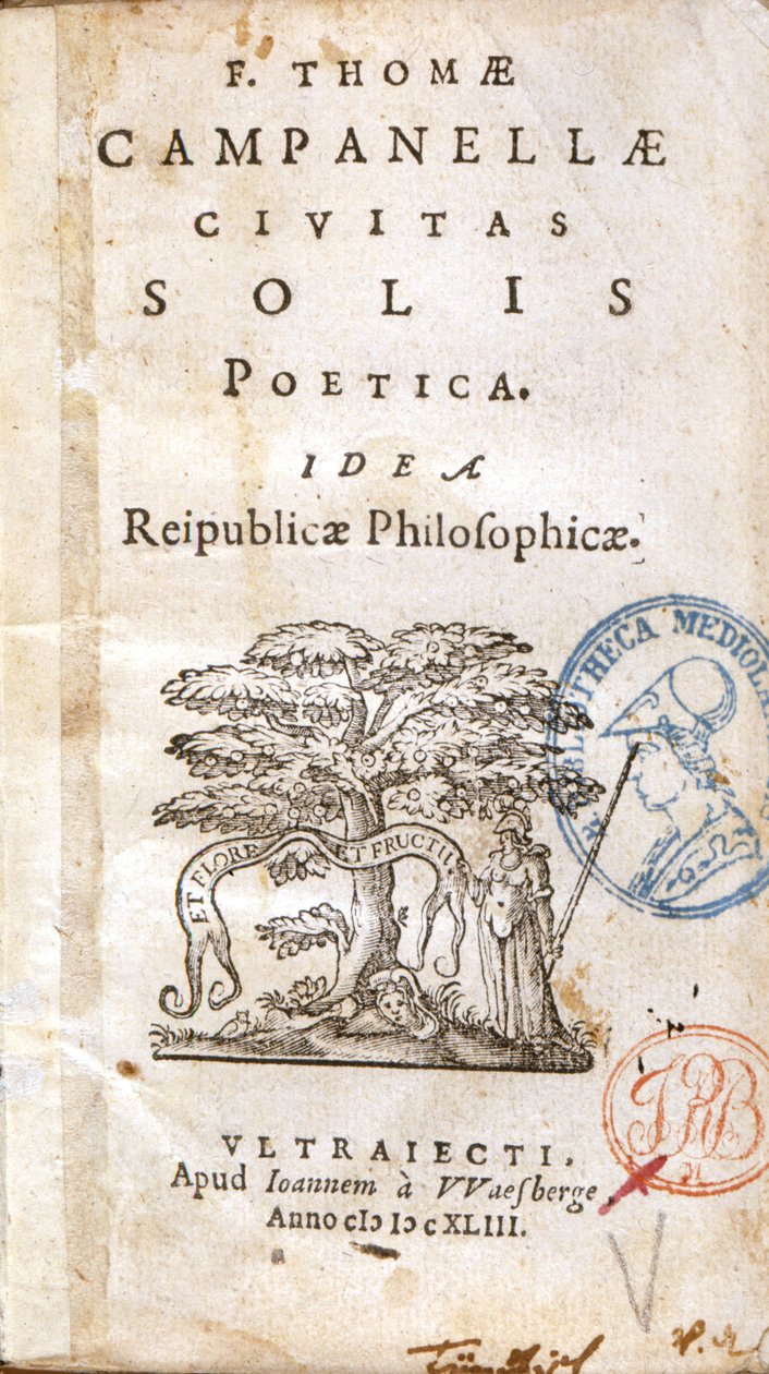 Frontispice av "The City of the Sun Poetry. The Idea of ​​a Philosophical Republic"" av Tomaso Campanella av Unknown artist