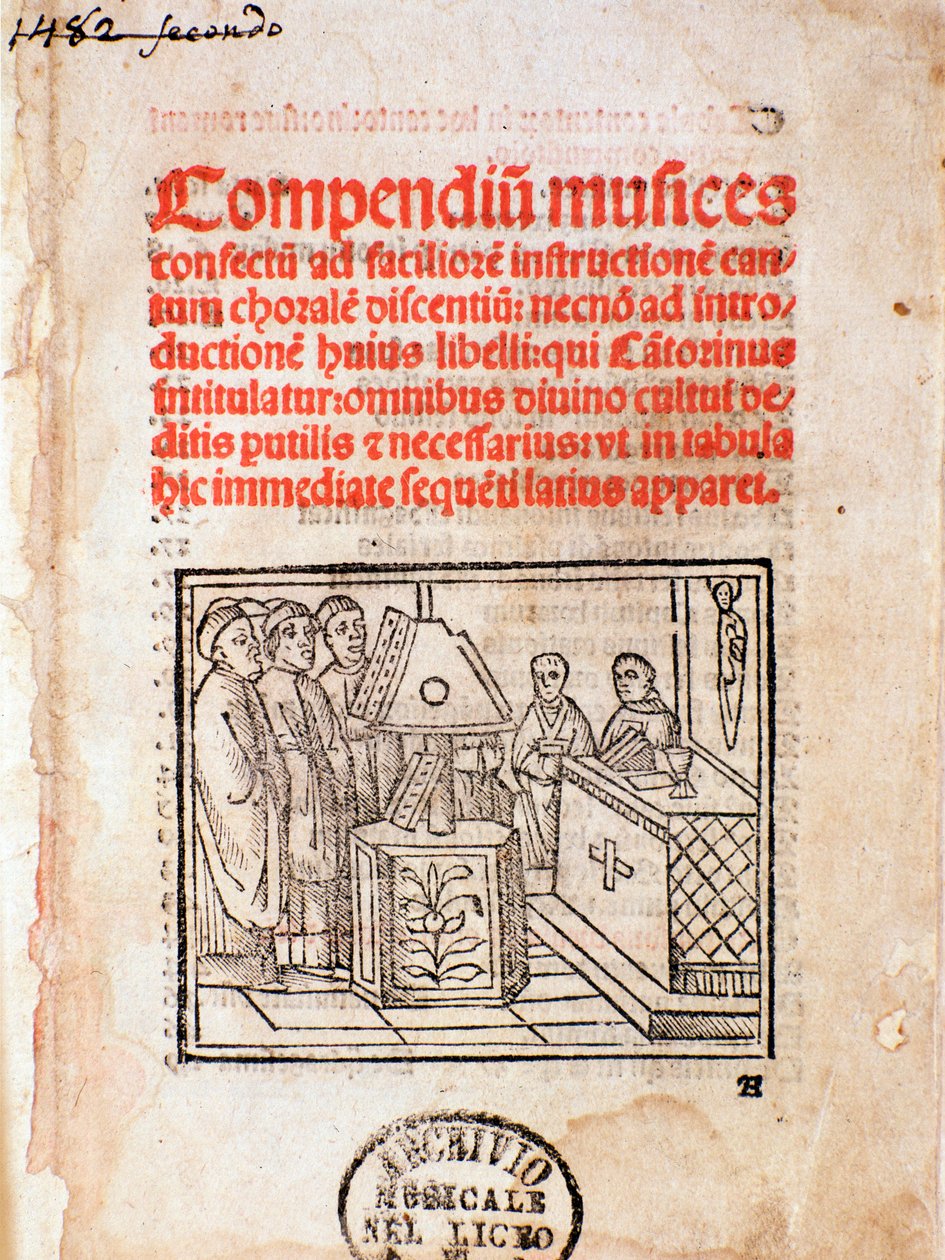 Frontispice of Compendium musices (Music Collection) (1482) av Unknown artist