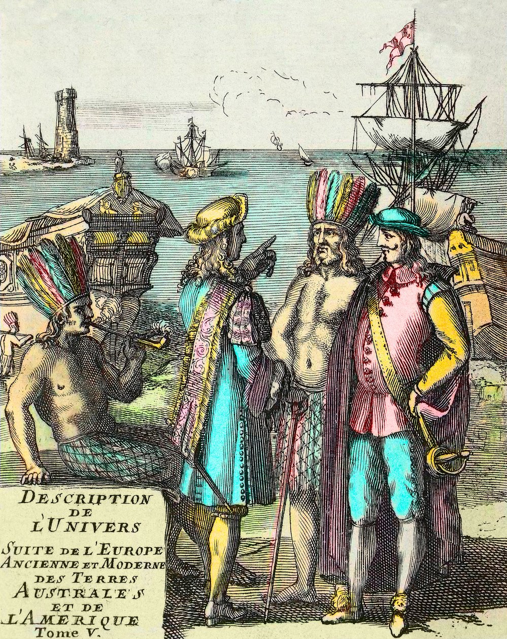 Frontispice av "" Beskrivelse av universets suite av antikkens og moderne Europa, sørlige land og Amerika"" bind V, av Alain Manesson Mallet (1630-1706) av Unknown artist