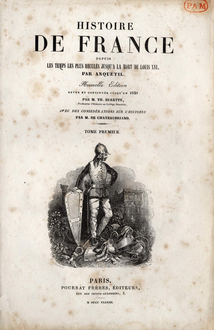 Frontispice of “” Histoire de France”” by Anquetil. 1838. av Unknown artist