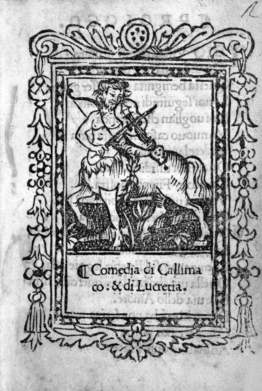 Frontispice av komedien "" La Mandragola "" av Niccolo di Bernardo dei Machiavelli (Nicolas Machiavel av Unknown artist