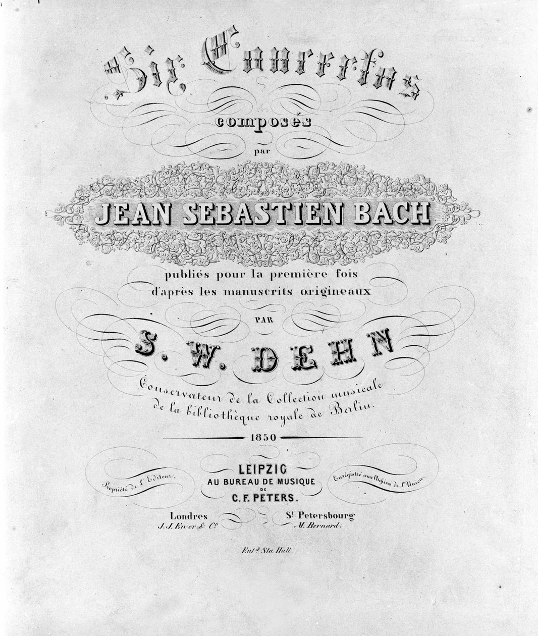Frontispice av partituret til de seks konsertene av Jean Sebastien Bach (Johann Sebastian Bach av Unknown artist
