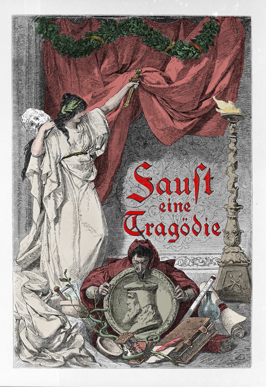 Frontispice av "" Faust"" av Johann Wolfgang von Goethe (1749-1832) (Frontispice av tysk utgave av "" faust"" av Goethe) Gravering av Unknown artist