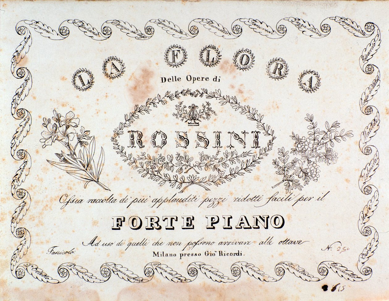 Frontispice av La flora-kompendium av de mest berømte stykkene (i fortepiano-versjon) av Gioacchino Rossini av Unknown artist
