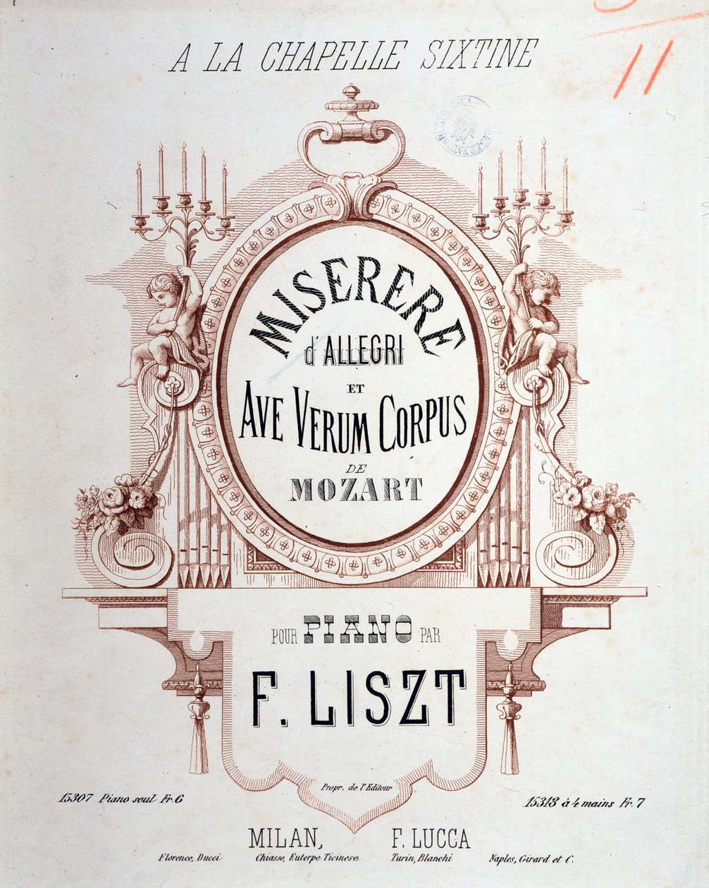 Frontispice av Miserere av Allegri og Ave verum corpus av Mozart, transkribert av Liszt for piano (1865) av Unknown artist