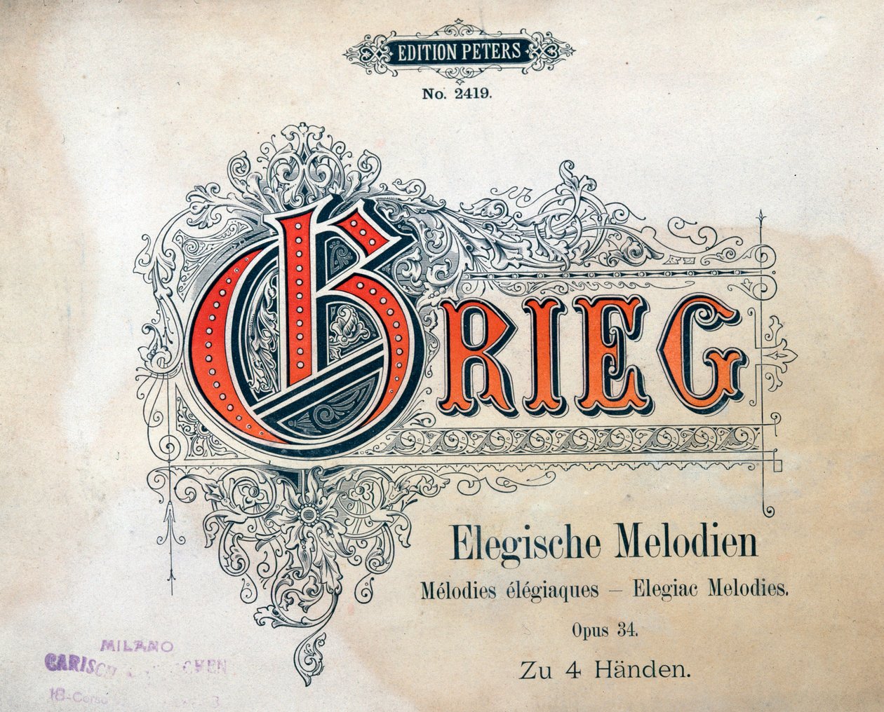 Frontispice av To elegiske melodier for fire hender av Edward Hagerup Grieg av Unknown artist
