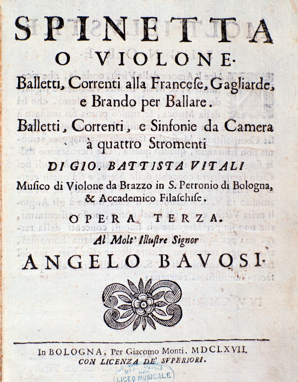 Frontispice av musikalsk partitur av balletter, franske strømninger opus 3 av Giovanni Battista Vitali (litho) av Unknown artist