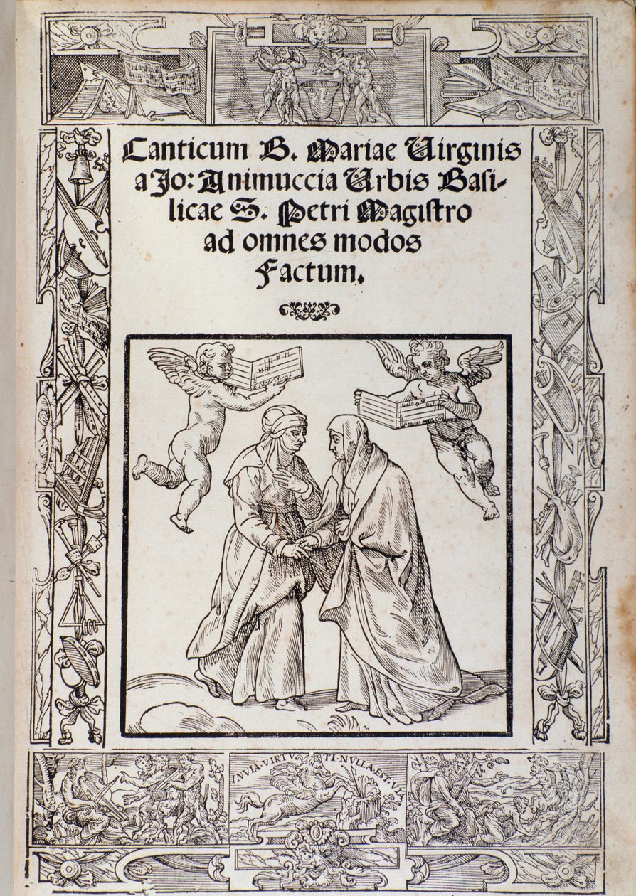 Frontispice av musikalsk partitur av "" Canticle of the Blessed Virgin Mary "" av Giovanni Animuccia av Unknown artist