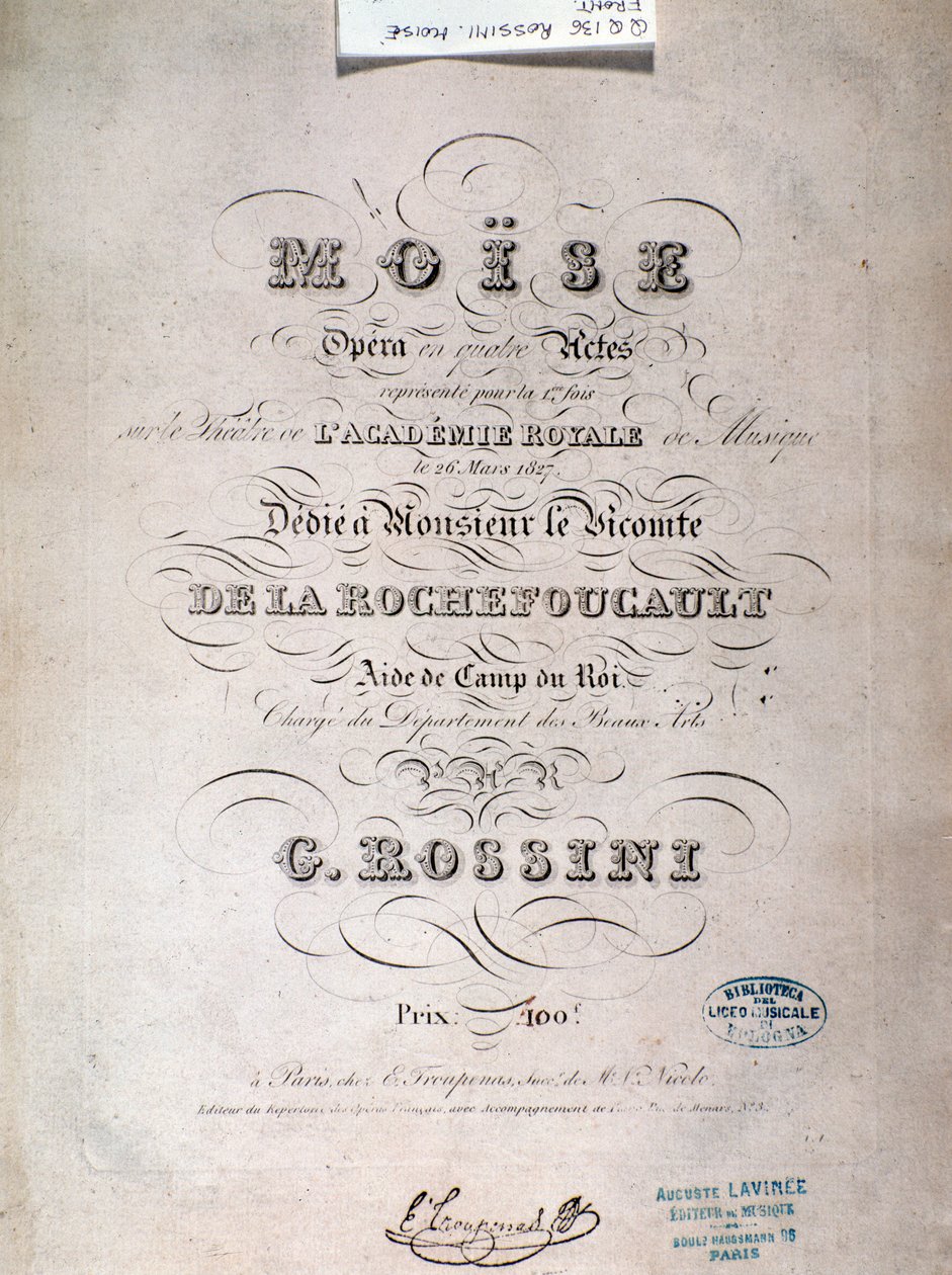 Frontispice av musikalsk partitur av Moses i Egypt av Gioacchino Rossini av Unknown artist